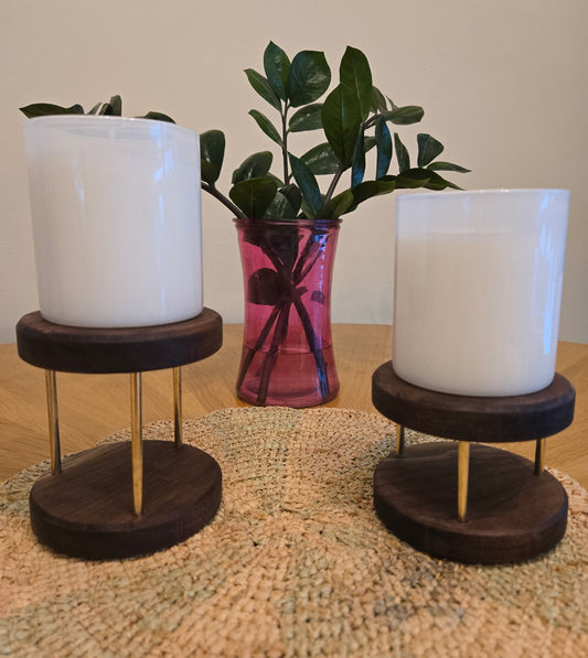 Walnut & Brass Candle Holder