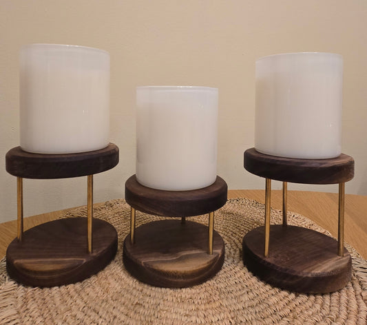 Walnut & Brass Candle Holder
