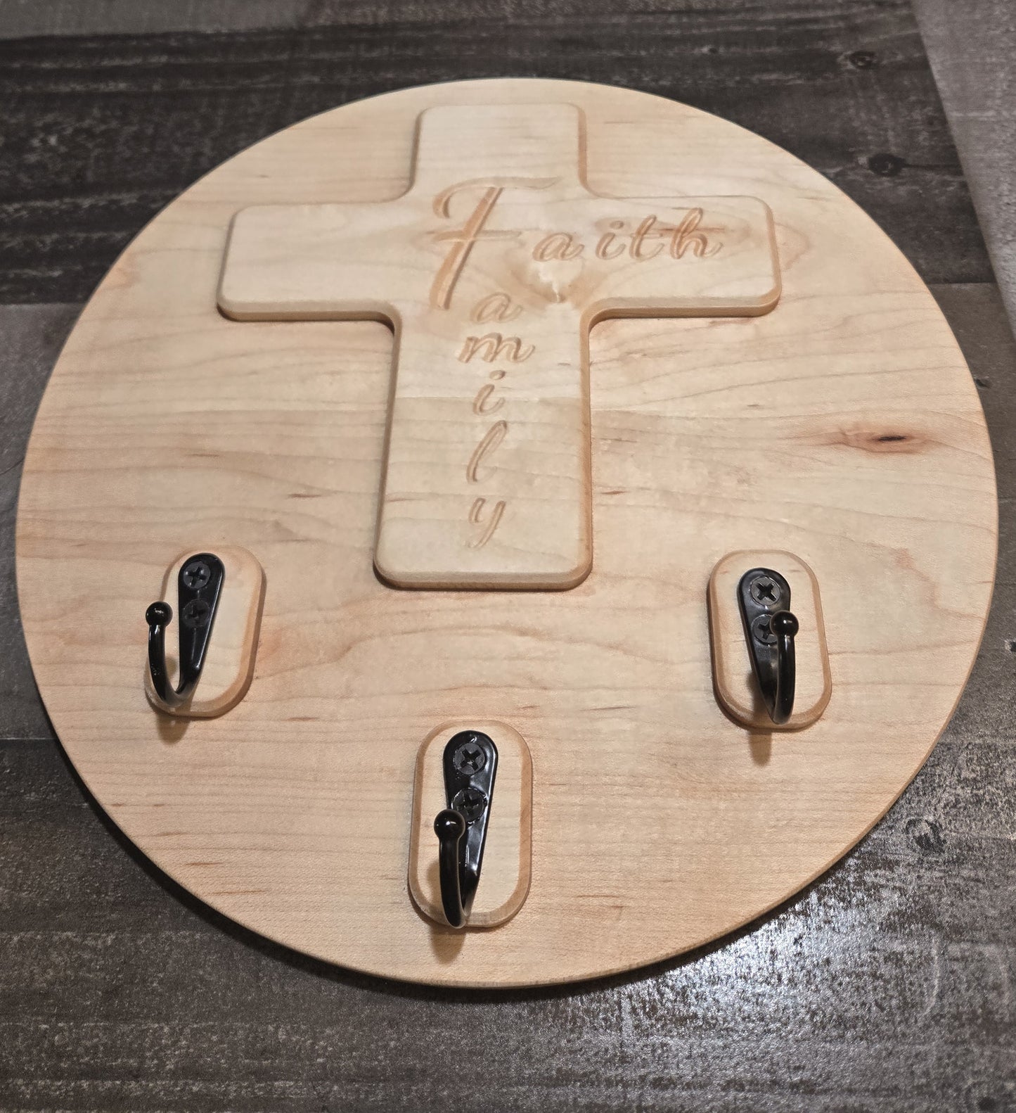 Faith & Family Solid Wood Cross Key Holder | Wall-Mounted Key Ring Organizer