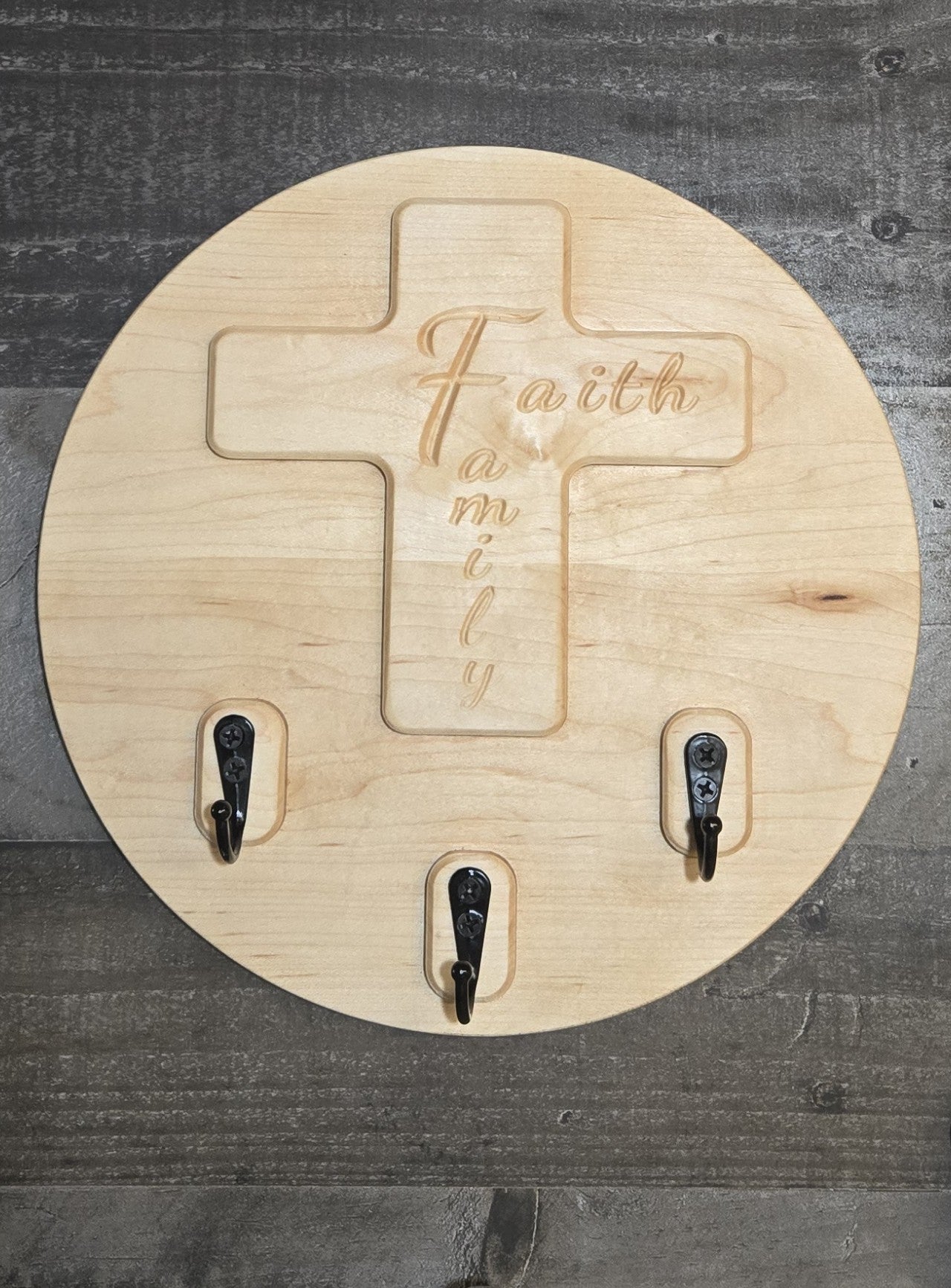 Faith & Family Solid Wood Cross Key Holder | Wall-Mounted Key Ring Organizer
